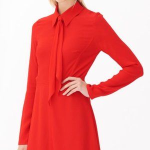 Sandro Paris - Red Crepe Dress with Tie Collar